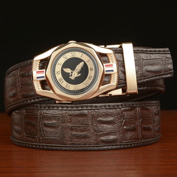 

crocodile pattern men's genuine leather automatic buckle business belt men's soft leather belt, Black;brown