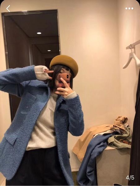 

2018 winner new jacket women blue woolen jacket coat ddxgz3, Black