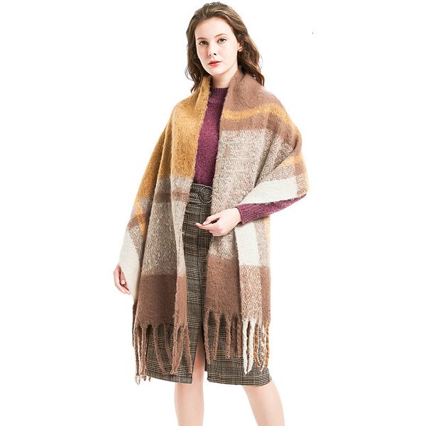 

2019 Coarse Tassels Coarse Braid Circle Sand Lattice Scarf Thickening Two-sided Split Joint Scarf Shawl