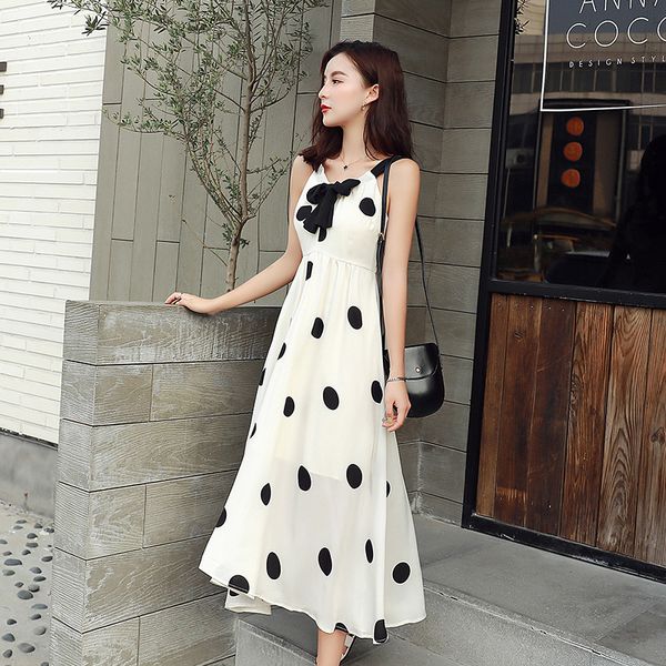 

casual dresses 2021 summer women plus size porka dot beach dress fashion spaghetti strap bohemian chiffon loose party vestidos, Black;gray