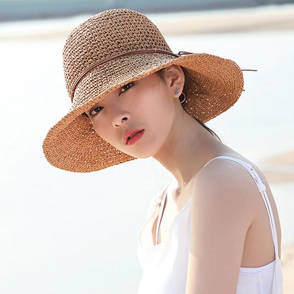 

simple women's straw hats summer sun hats for women lady beach hats wide brim foldable sunscreen cap