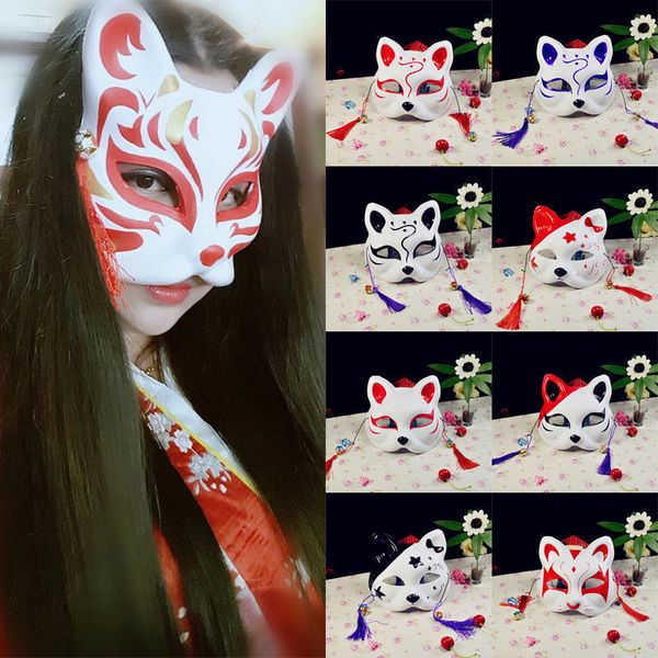

women anime half face mask japanese anime hand-painted kitsune halloween cosplay party mask