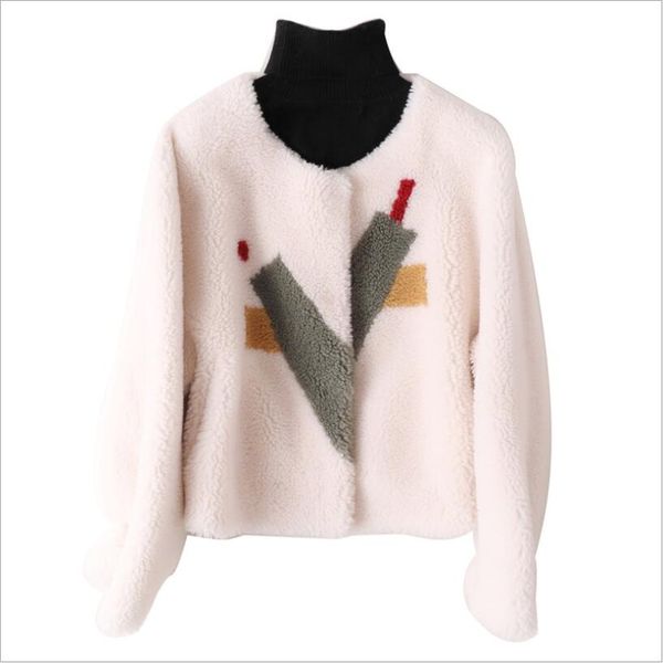 

fashion coats woman 2019 autumn/winter new grain sheep sheared coat women's round neck stitching short lamb hair fur coat women, Black