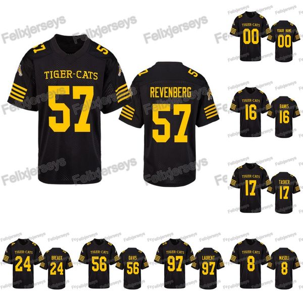 

2019 hamilton tiger-cats 17 luke tasker 97 ted laurent 56 ja'gared davis delvin breaux brandon banks revenberg jeremiah masoli jersey, Black;red