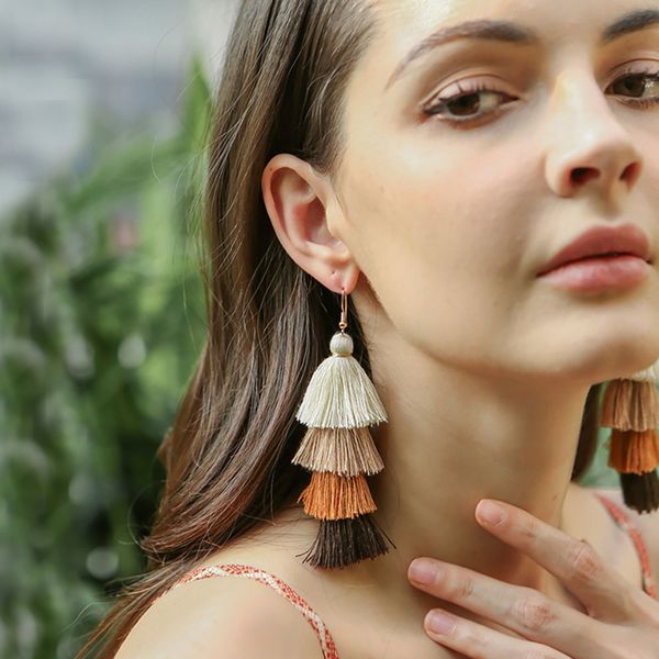 

vintage tassel fringe multilayer drop earrings for women 2019 statement dangle earring fashion jewelry accessories wedding gift, Silver
