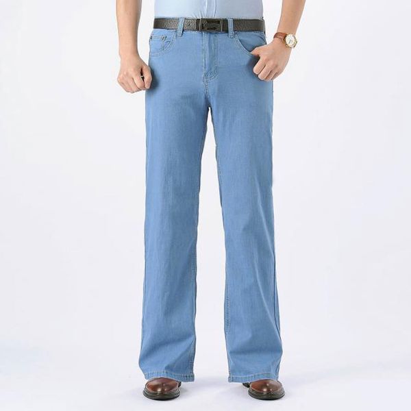 

men's jeans summer slim flared pants loose wide-leg pants men's straight jeans micro-light size 28-38 40, Blue