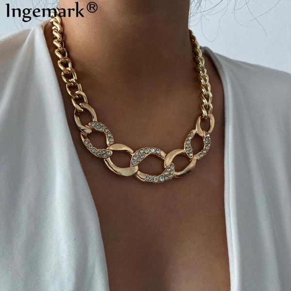 

gothic crystal cuban chunky chain necklace colar steampunk men rhinestone thick link necklace women fashion jewelry, Silver