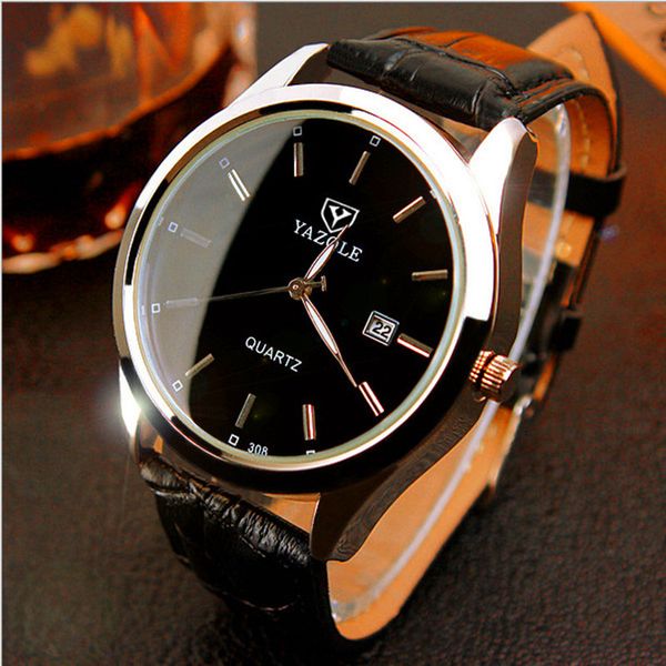 

yazole men watch calendars fashion famous male clock business luminous quartz-watch relogio masculino, Slivery;brown