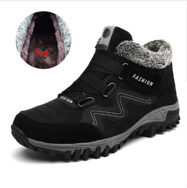 

new men winter boots with plush warm snow boots casual men winter work shoes footwear fashion ankle 39-46, Black