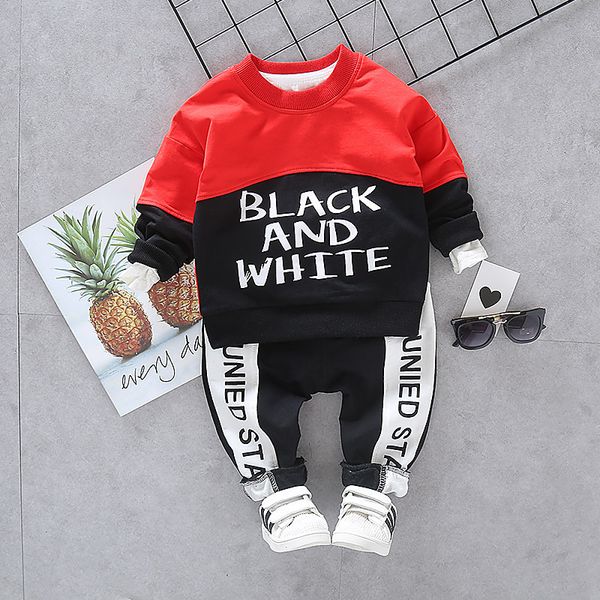 

new spring autumn baby boys girls clothes infant letter cotton t shirt pants 2pcs/sets children fashion splice kid casual tracks, White