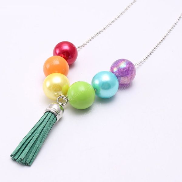 

fashion baby chunky bubblegum beaded necklace diy kids girls tassel pendant necklace for birthday gift, Red;brown