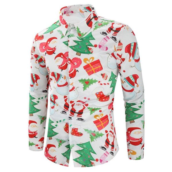 

рождественская серия мужская рубашка 2019 мода сорочка homme кнопка мужская рубашка xmas party prom camisa блузка сорочка homme, White;black