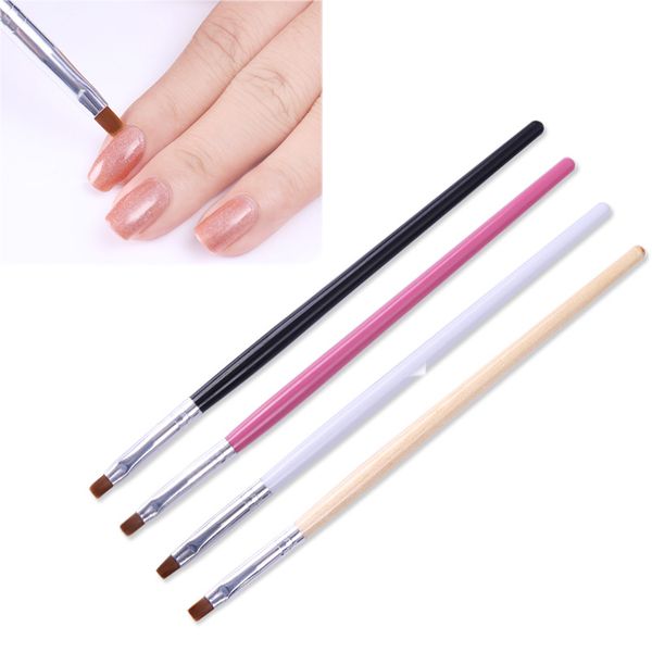 

1pc powder dust clean nail brush pen flat cuticle cleaning brush wood handle acrylic manicure uv gel nail art tool, Yellow
