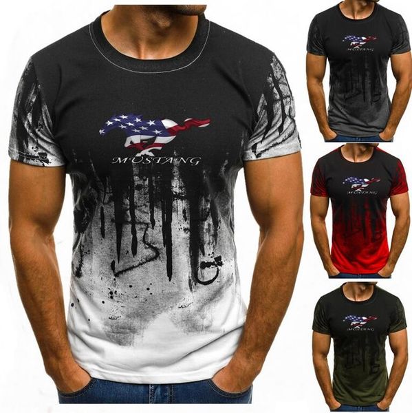 

нас. флаг мустанг печати градиент цвета тенниску мужчины дышащая мужская с коротким рукавом фитнес мужские футболки спортивные клубы tee tig
