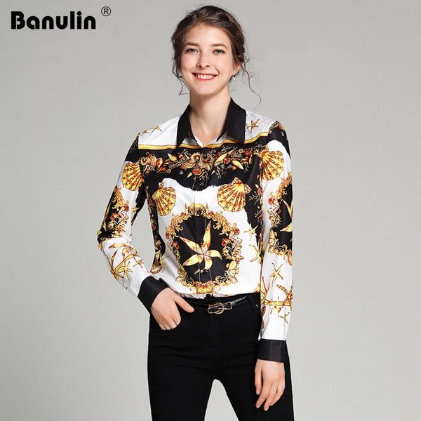 

banulin fashion designer gorgeous print luxury runway blouses shirt 2018 new spring autumn women long sleeve shirt camisas, White