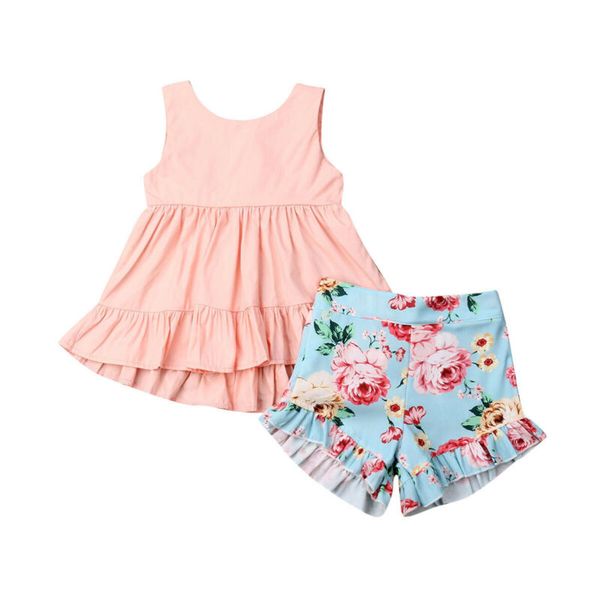 

kid baby girl outfits ruffle floral t shirt and shorts clothes set summer 7 years, White