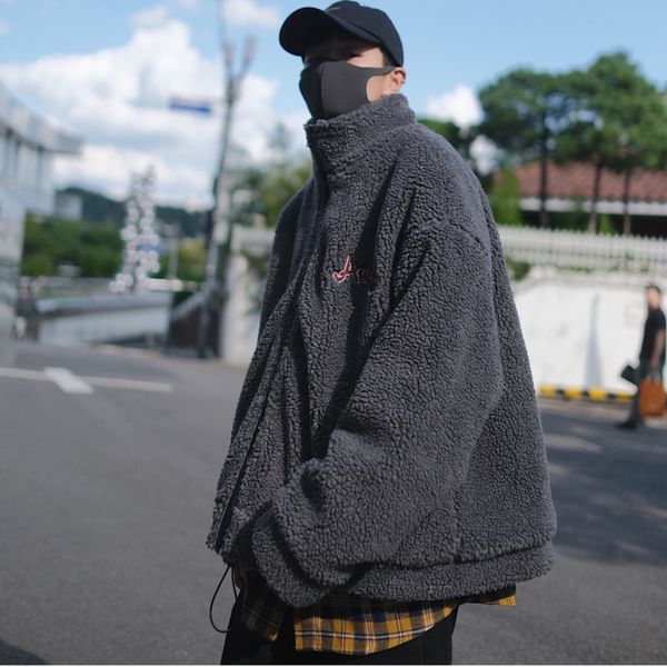 

2019 winter new lamb hair thickening tooling jacket fashion casual solid color loose cotton coat dark gray / army green / camel, Black