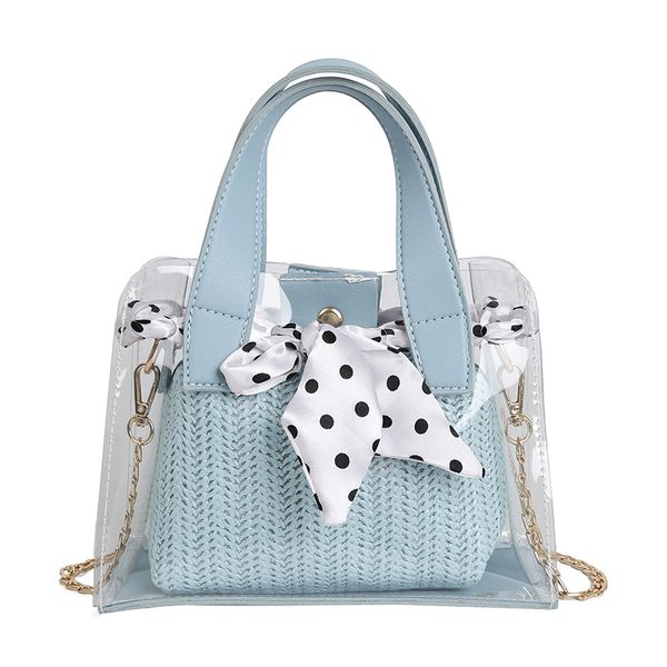 

new rattan women handbag summer beach straw bags pvc transparent woven female totes large capacity lady buckets bag travel purse