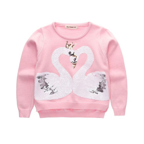 

2017 autumn and winter new girls, korean version sequins, swan sweater, children's round neck sweater, Blue