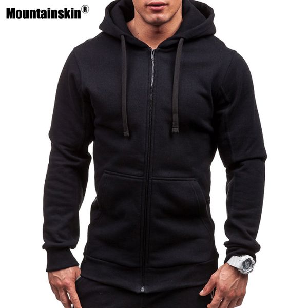 

mountainskin men's hoodies autumn jacket tracksuit outwear hooded coat male long sleeve sweatshirt casual slim sportswear sa573, Black