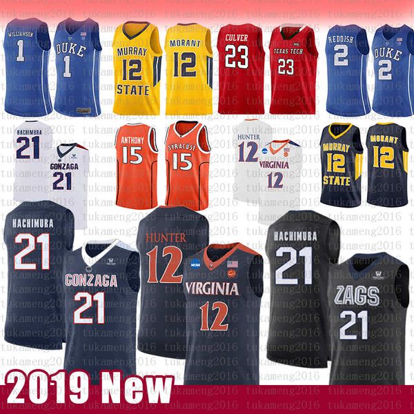 12 De'Andre Hunter 21 Rui Hachimura NCAA College-Basketball-Trikot Gonzaga Bulldogs Virginia Cavaliers Carmelo Anthony 15 Syracuse-Trikots