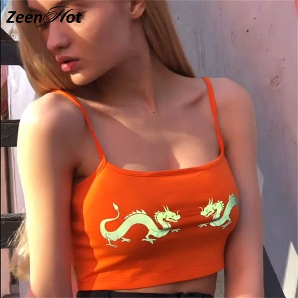 

sleeveless spaghetti strap backless printed cute women crop tees sweat casual vest summer streetwear, White