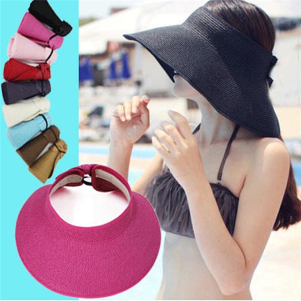 Fashion Women Summer Foldable Roll Up Wide Brim Sun Beach Visor Hat Cap