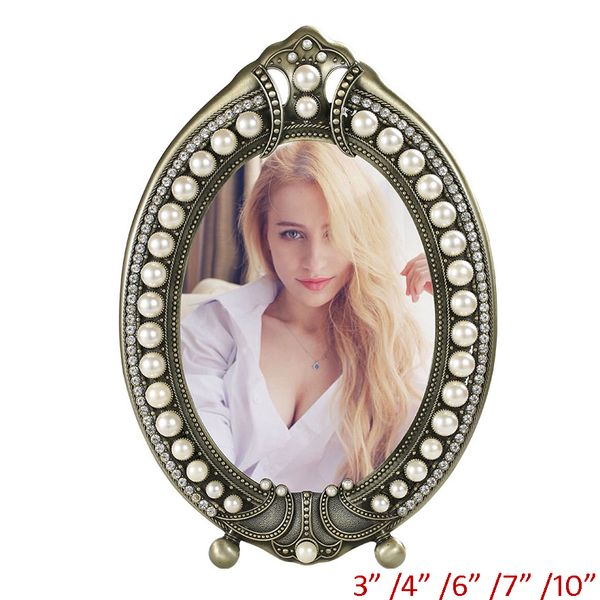 

antique brass silver plating with white pearls and clear rhinestones jeweled 3x3,4x4,4x6,5x7,8x10 inch metal picture p frame