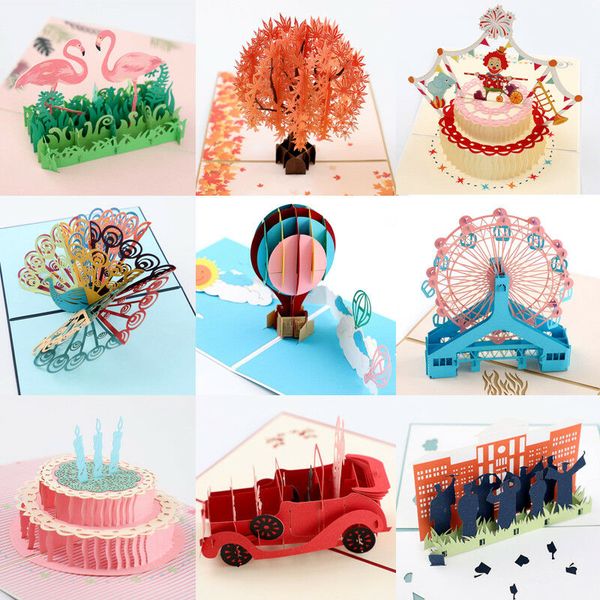 

3d up greeting cards post card with envelope for universal party birthday wedding christmas valentine' day gifts