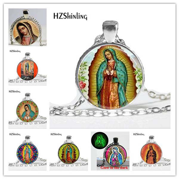 

fashion necklaces for women our lady of guadalupe necklace virgin mary necklace religious catholic glas pendant necklace, Silver