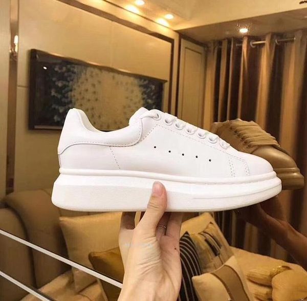 

2020 designer shoes genuine leather sneaker luxury mens women fashion white leather platform shoes flat casual shoes, Black