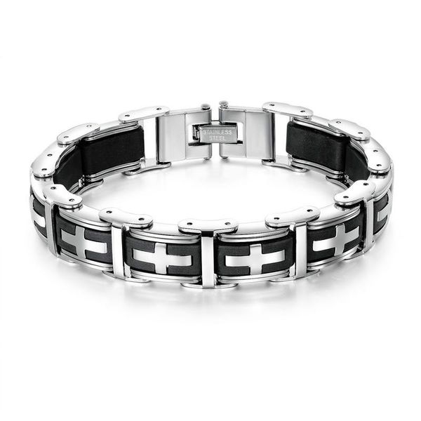 

bracelet for men bangle watch band design band christ cross prayer male jewelry titanium steel, Golden;silver
