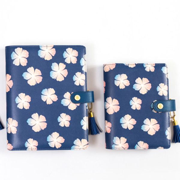 

lovedoki blue beautiful summer flowers spiral notebook leather cover diary weekly planner a5 a6 retro notebook korean stationery, Purple;pink