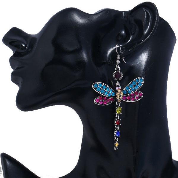 

boho earring 2019 creative fashion inlaid multicolor zircon dragonfly shape earrings for women engagement wedding trendy style, Golden