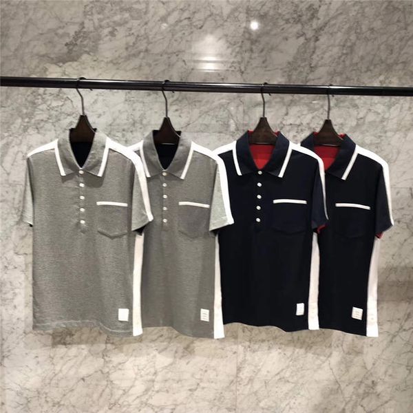 

summer jersey cotton relaxed-fit contrast tricolor patchwork polo-shirts whirte trim pocket men's women's short-sleeve tees, White;black