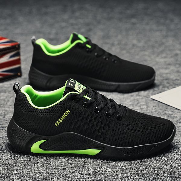 

2020 mesh men casual shoes breathable comfortable lightweight lace-up footwear walking sneakers male running sport shoes, Black