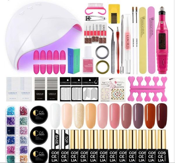 

nail art kits coscelia manicure set with 54w uv led lamp 10pc gel polish soak off semi-permanent varnish tools for kit