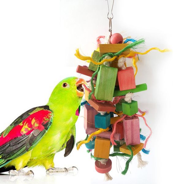 

1pc colorful wooden log hanging nontoxic wooden bunch log bite string for parrot birds parakeet