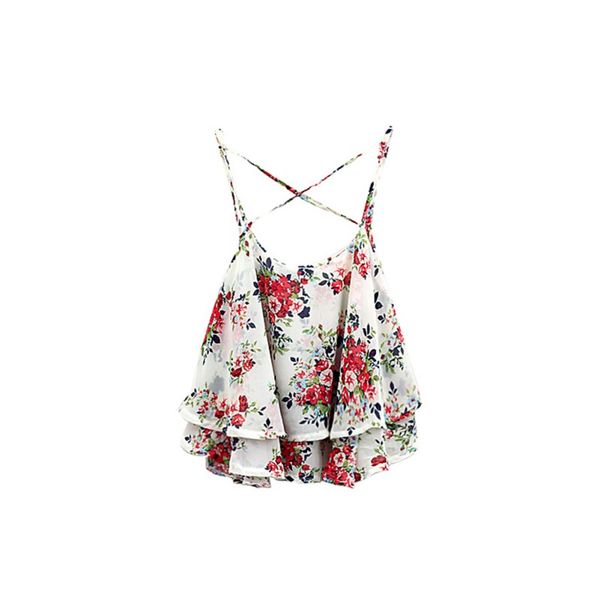 

spaghetti strap floral print vest women summer clothing, White