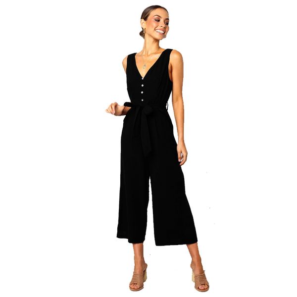 

women's jumpsuit 2019 summer v-neck back button button loose vest jumpsuit fashion women clothing casual female shirts, Black;white