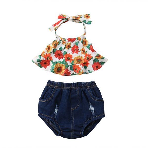 

newborn summer kids baby girl clothes 2pcs outfits set dress +denim pants toddler girl clothing set