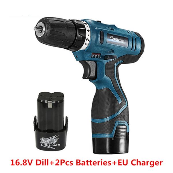 

16.8v electric screwdriver rechargeable lithium battery*2 double speed cordless screwdrivers parafusadeira furadeira power tool