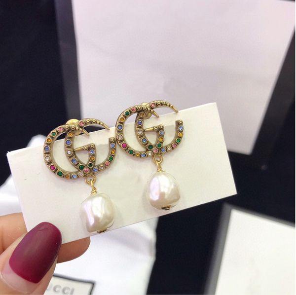 

2020 popular retro colorful diamond earrings earrings fashion simple and elegant ladies jewelry high-end luxury elegant gifts, Silver