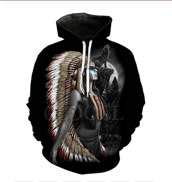 

new fashion women/men's animal wolf and indians casual 3d printed crewneck sweatshirts hoodies sportwear coat wr249, Black