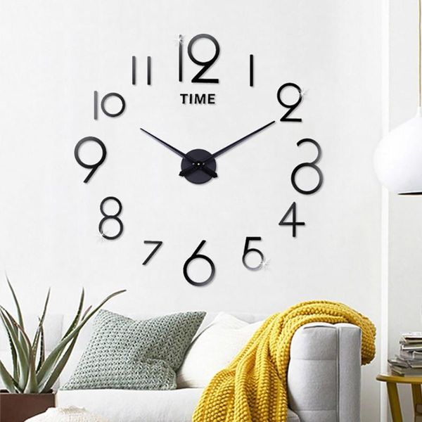 

large digital display 3d diy roman numbers acrylic mirror wall sticker clock home decor mural decals diy accessories watch