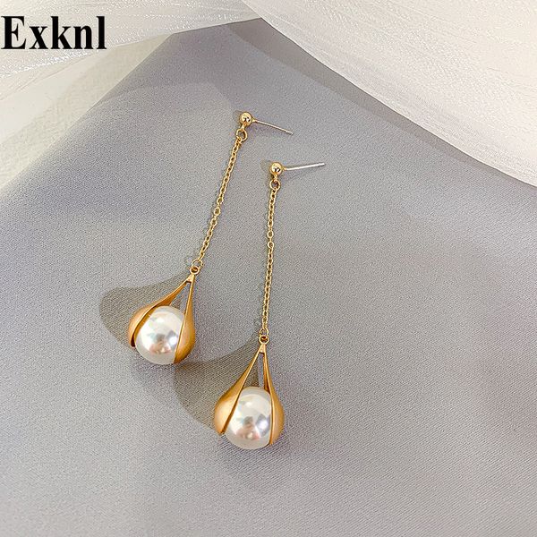 

exknl elegant pearl сплав серьга падения для женщин красного корейских длинной кисточки мотаться серьги женщин свадебного ювелирных подарков, Silver