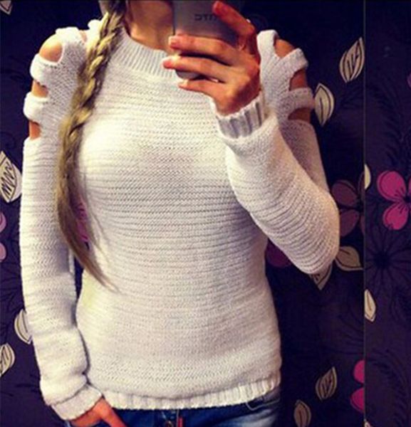 

fashion solid womens knitted sweaters office lady o neck harajuku pullover long sleeve hollow out winter streetwear, White;black