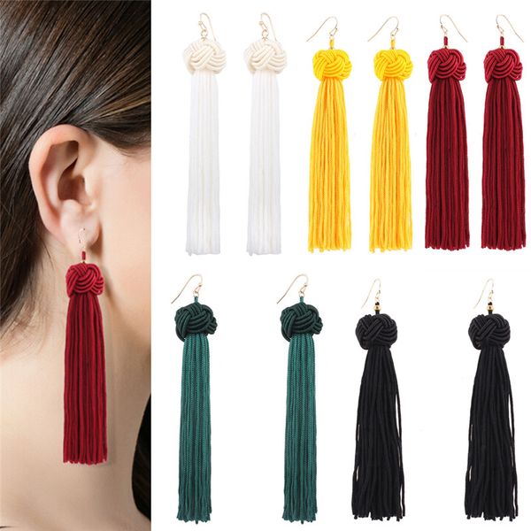 

1 pair 12cm*2cm knot long tassel earring, bohemian love festival statement earring for women 5color jewelry accessories, Silver