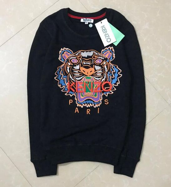 

European brand tiger head weater pari embroidered hoodie pollver pure cotton terry long leeve weat hirt with letter original 4, Black