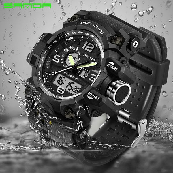 

sanda watches men analog quartz digital watch waterproof sports watches for men silicone led electronic watch relogio masculino, Slivery;brown